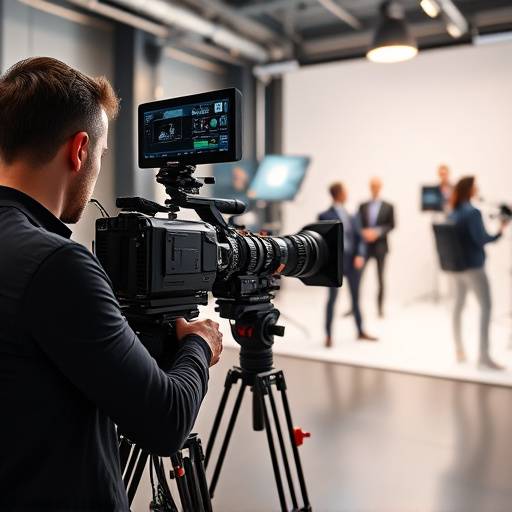 Imagen ilustrativa de un rodaje de video corporativo con equipo profesional.